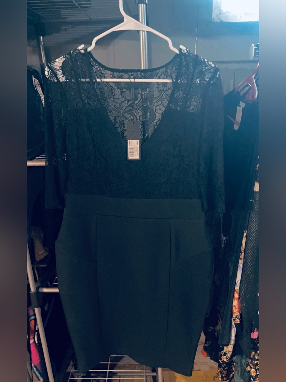Kardashian Kollection Black Lace Long Sleeve Sheath Dress